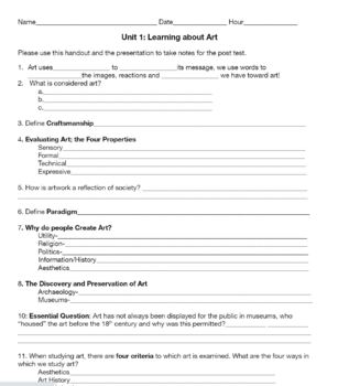 Preview of Unit 1: Learning about Art Guided Notes