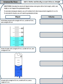Preview of Unit 1 Lesson 4 Mass vs. Weight | Classwork & HW | MS Science Curriculum (U1,L4)
