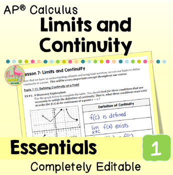 Preview of Calculus Limits and Continuity Essentials  (Unit 1)