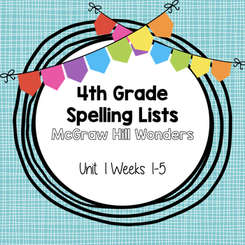 Preview of Unit 1 McGraw Hill Wonders 4th Grade Student Spelling Lists