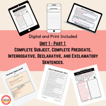 Preview of Unit 1 Part 1 English and Writing with Mentor Sentences Digital and Print 