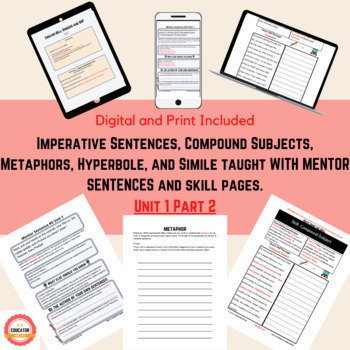 Preview of Unit 1 Part 2 English and Writing with Mentor Sentences Digital and Print