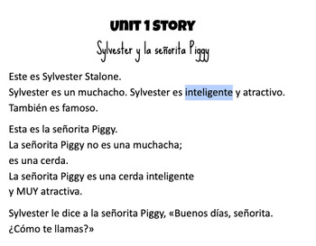 Preview of Unit 1 Story|Picture Story|Spanish 1|Storytelling|CI|Dice|Se llama|Le gusta