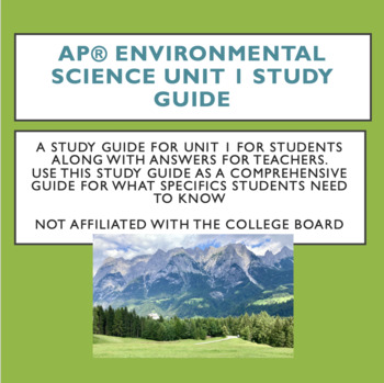 Preview of Unit 1 Study Guide for AP Environmental Science