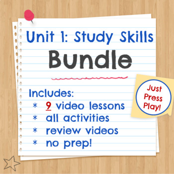Preview of Unit 1 Study Skills No Prep Videos/Activities/Reviews (Bundle)