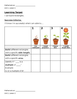 Preview of Unit 1 Success Criteria - Visible Learning (IM Grade 4 Math TM)