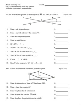 Preview of Unit 1 Test Unit 1: Basic Geometry Terms and Symbols