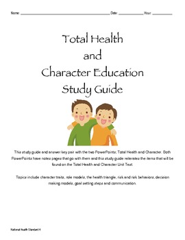 Preview of Unit 1 Total Health and Character Study Guide and Answer Key