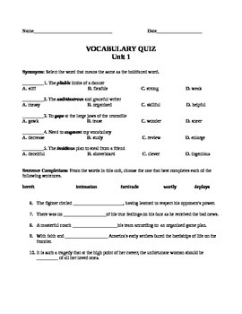 Preview of Unit 1 Vocab Quiz