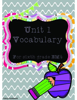 Preview of Unit 1 Vocabulary Cards for Everyday Math 4 Sixth Grade