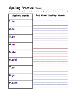 Unit 10 Spelling Word Practice- Red Vowels and Blue Consonants | TpT