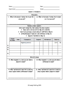 Unit 11 - Personal Financial Literacy - Worksheets - 6th ...
