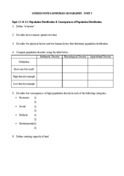 Preview of Unit 2 AP Human Geography Guided Notes (Population & Migration)