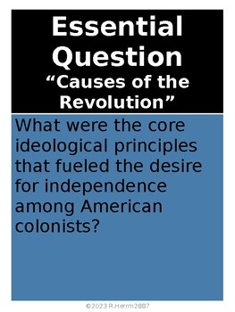Preview of US History - American Revolution Essential, Journal or Open Ended Questions