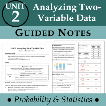 Preview of Unit 2 Analyzing Two-Variable Data NOTES BUNDLE (ProbStat)
