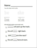 Unit 2 Grade one Common Core Tricky words and worksheets
