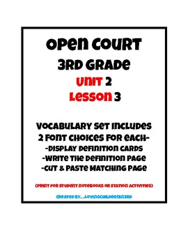 Preview of Unit 2 Lesson 3 Vocabulary Activities Open Court 3rd Grade