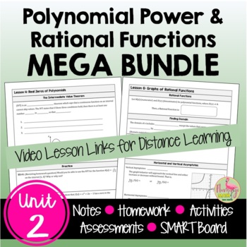 Preview of Polynomial Power Rational Functions MEGA Bundle with Lesson Videos (Unit 2)