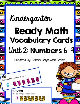 Preview of Unit 2 Ready Math Vocabulary Cards for Kindergarten