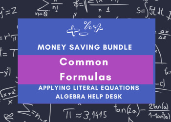 Preview of Unit 2: Solving Equations | Literal Equations: Common Formulas Bundle |