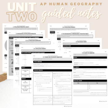 Preview of Unit 2: Student Guided Notes - AP Human Geography