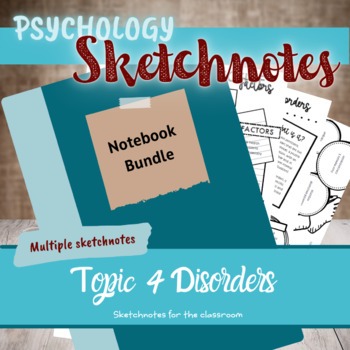 Preview of Unit 2 Topic 4 Psychological disorders doodle sketch note worksheet BUNDLE!!