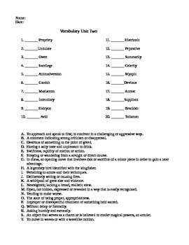 Unit 2 Vocabulary Test based on Sadlier Workbook Level G | TpT