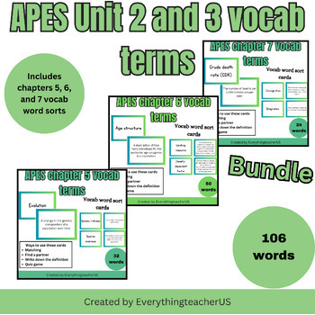 Preview of BUNDLE Unit 2 and 3 APES vocab word sort- Friedland and Relyea 3rd edt. textbook