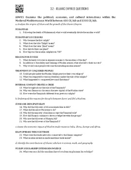 Preview of Unit 3.2 - Islamic Empires Questions - SSWH5