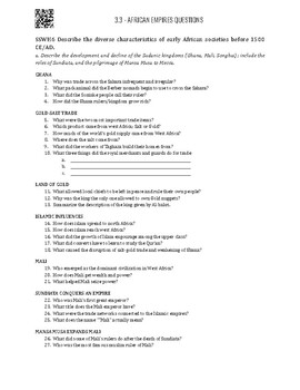 Preview of Unit 3.3 - African Empires Guided Reading Questions SSWH6