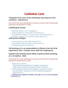 Preview of Unit 3. Customer Care Classified IGCSE Q&A/ 0471- Travel & Tourism Subject