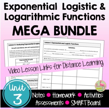 Preview of Exponential Logarithmic Functions MEGA Bundle with Lesson Videos (Unit 3)