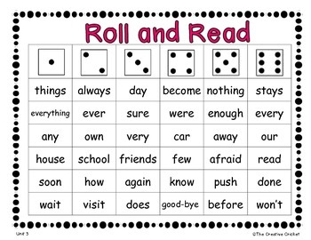 unit 3 reading street high frequency word roll and read