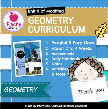 Preview of Unit 3 Parallel & Perpendicular Lines (Modified Geometry Curriculum) PDF/Links