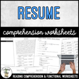 Unit 3 Resume - Reading Comprehension & Functional Worksheets