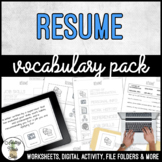 Unit 3 Resume - Vocabulary Pack