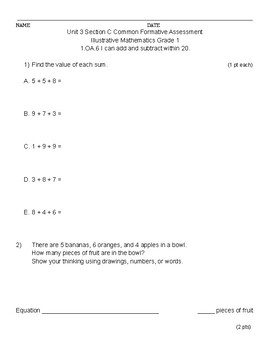 Preview of Unit 3 Section C Assessment -- Illustrative Mathematics Grade 1