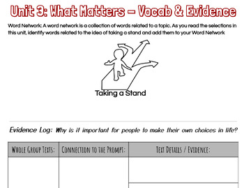 Preview of Unit 3: What Matters - Evidence Log and Word Network (MyPerspectives Gr. 8)
