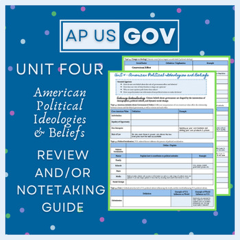 Preview of Unit 4 American Political Ideologies & Beliefs Notetaking Guide | AP Gov & Pol
