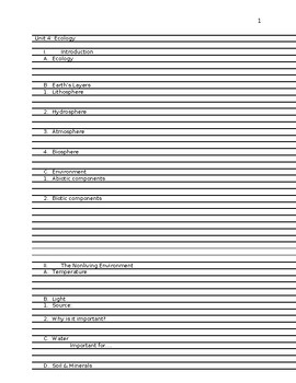 Preview of Unit 4 - Ecology - Guided notes