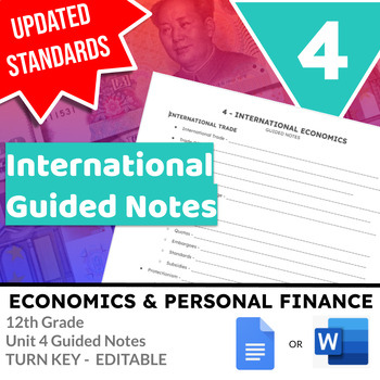 Preview of Unit 4 - International Economics Guided Notes - SSEIN1 & SSEIN2