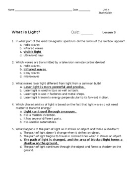 Unit 4 Light, Sound, and Waves Study Guide HMH Tennessee Science ...