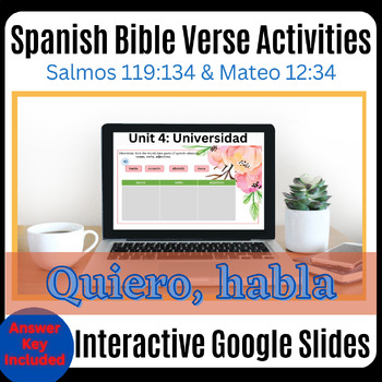 Preview of Unit 4 Spanish Bible Verse Activities Matthew 12:34 Psalms 119:134