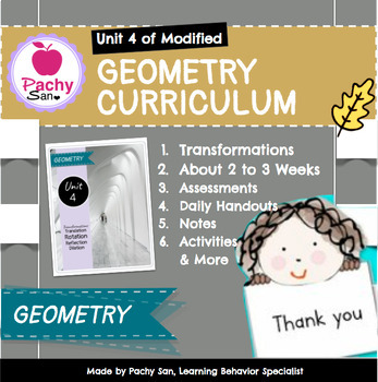 Preview of Unit 4: Transformations (Modified Geometry Curriculum) PDF & Links