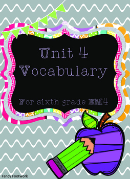 Preview of Unit 4 Vocabulary Cards for Everyday Math 4 Sixth Grade