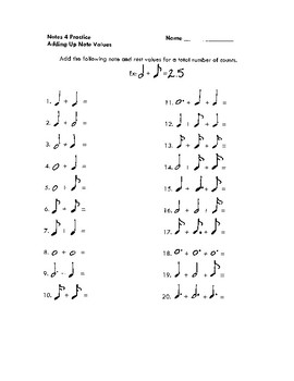 Note Values Worksheet Answers