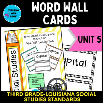 Preview of Unit 5: A Nation of Industry/Innovation Word Wall Cards-Louisiana Standards