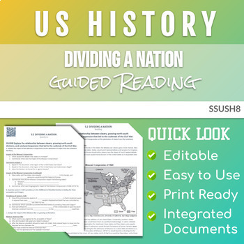 Preview of Unit 5 - Dividing a Nation Reading - SSUSH8