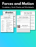 Unit 5 Motion and Forces: Vocabulary, CFUs, and Worksheets