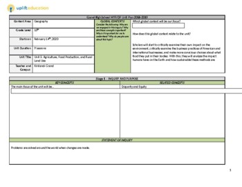 Preview of Unit 5 Plan: Agriculture, Food Production